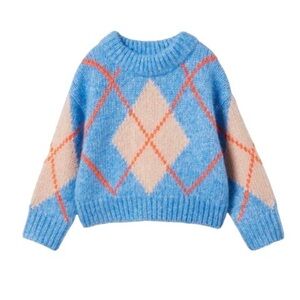 ZARA girls argyle sweater 6-7 blue peach orange